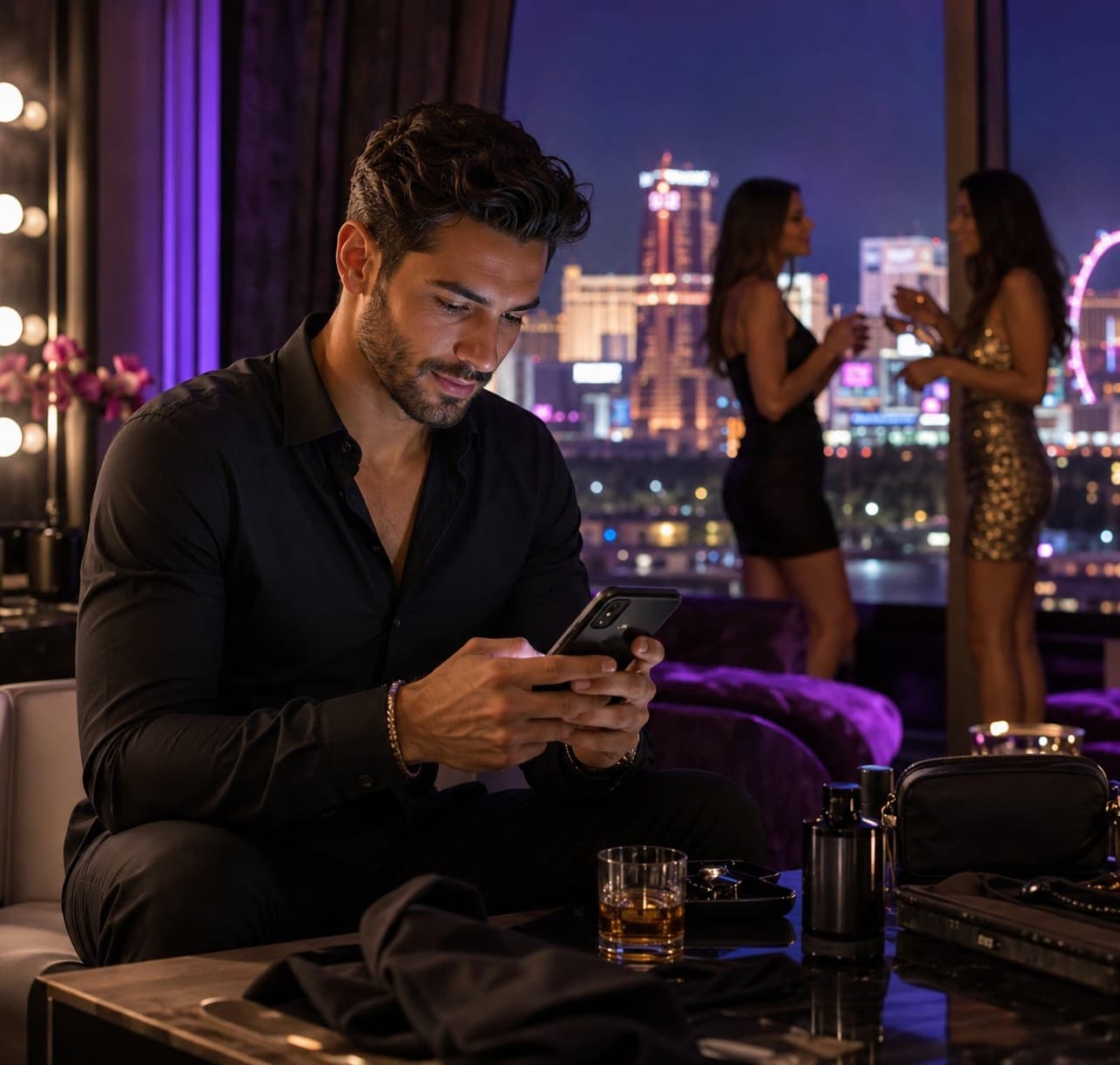 Las Vegas Text Planning Nightlife Help Person texting for Las Vegas nightlife planning help before a night out